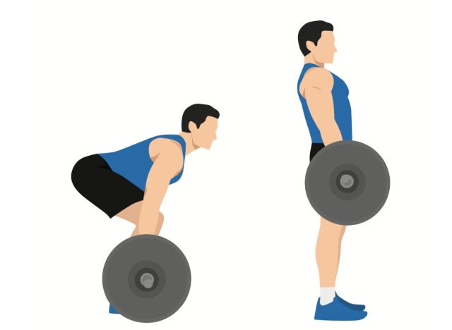 illustration of barbell deadlift, concept of best strength exercises for men in their 60s