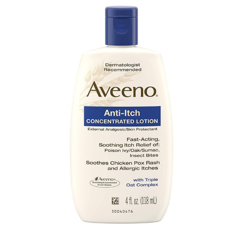 Aveeno concentrated anti-itch lotion on a white background